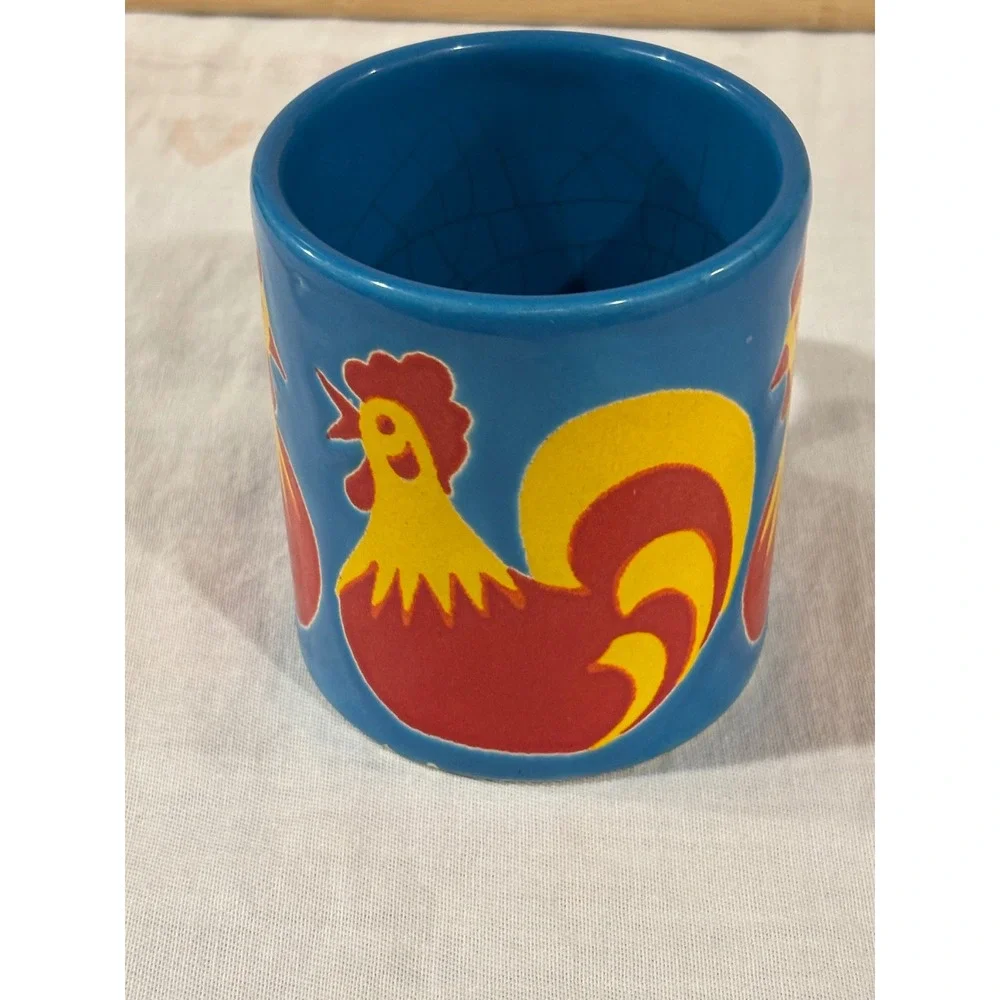 VTG Waechtersbach West Germany Rooster Mug Blue Red Yellow Ceramic Coffee Cup - Picture 4 of 12